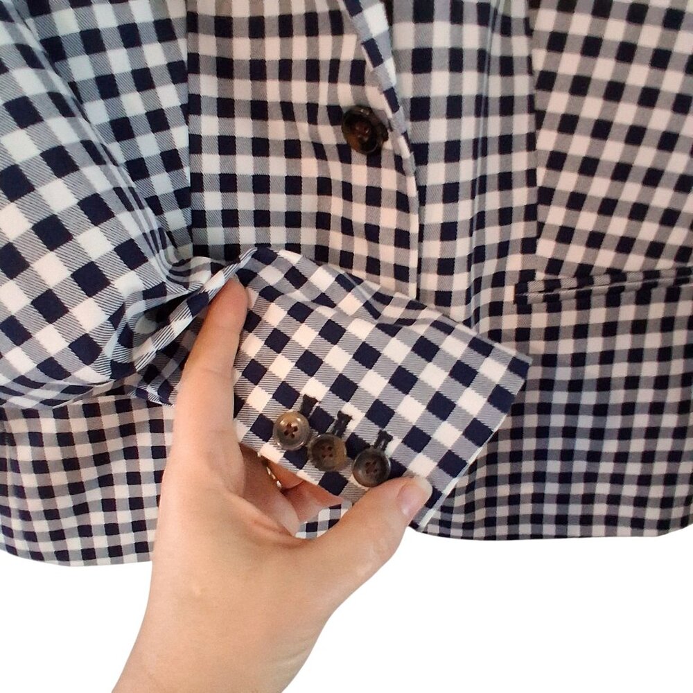 J Crew blazer jacket womens Large navy white gingham 2-button - Picture 3 of 4
